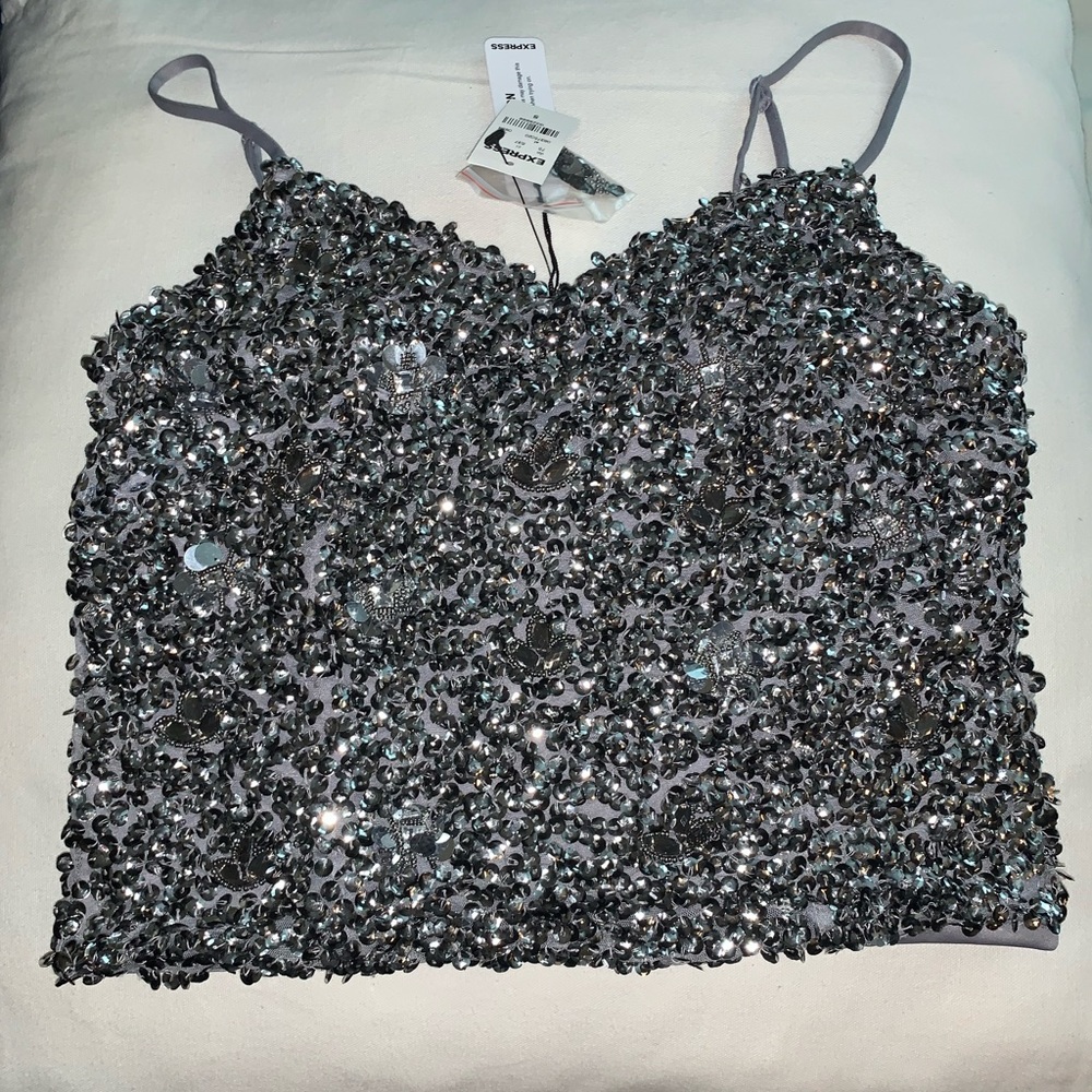 NWT Sequin Stone Embellished Cropped Cami